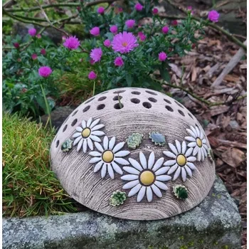 Svícen Keramická půlkoule s velkou kopretinou na svíčku, zahradní dekorace