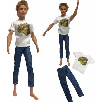 Doplněk pro panenku Barbie Outfity a oblečení pro Kena Motiv: bílé triko a kalhoty