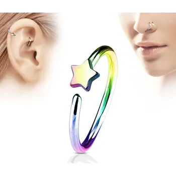 Piercing Duhový piercing do nosu/ucha kruh s hvězdou