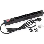 19" 7xCZ zásuvka,vypínač,bleskojistka,3x1.5mm 2m kabel CZ-DE, RAL9