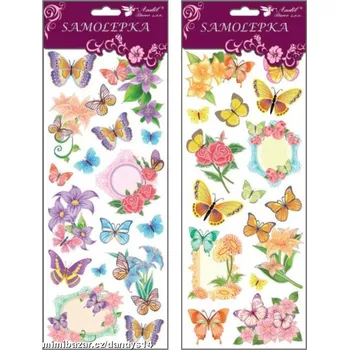 samolepka Samolepky motýlci a květiny s glitry 34, 5x12, 5 cm