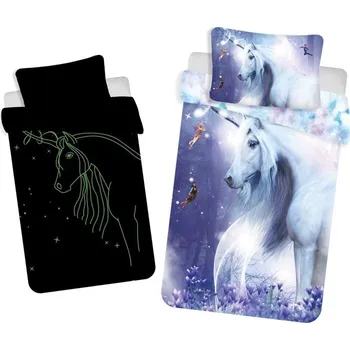 Povlečení Jerry Fabrics Jednorožec svítící 100 x 135, 40 x 60 cm zipový uzávěr