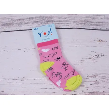 Ponožky YO ABS růžové se srdíčky Love protiskluzové velikosti ponožek: 14-15 ( EUR vel. 20-22)