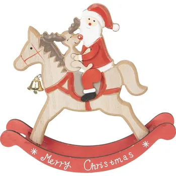 Vánoce Dřevěná dekorace Santa na koni - 22*22*5 cm