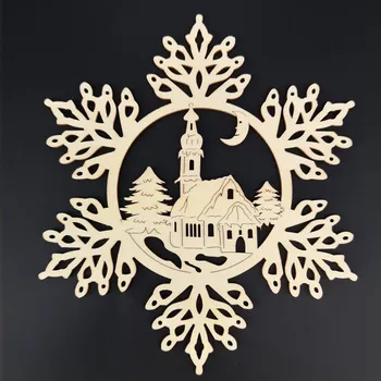 Vánoční dekorace AMADEA Dřevěná ozdoba vločka s kostelem 20 cm