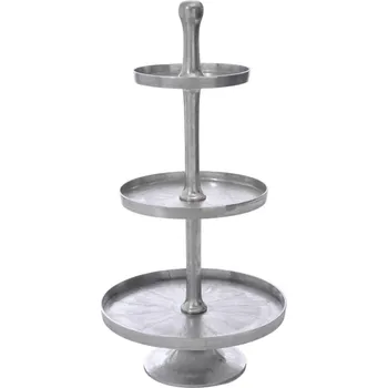 Stříbrný 3-patrový kovový etažér Matty - Ø 50*100cm