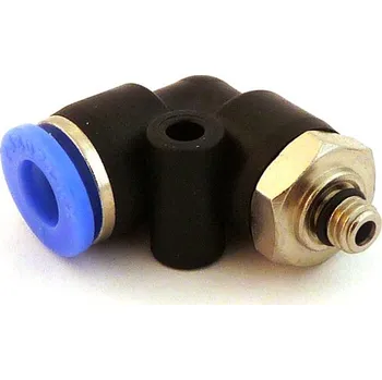 Cyklo nářadí Pneumatická rychlospojka EPL úhlová (kolínko) ∅6mm - závit M5 (Rychlonástrčné plastové šroubení pro rychlé zapojení pneumatického obvodu.)