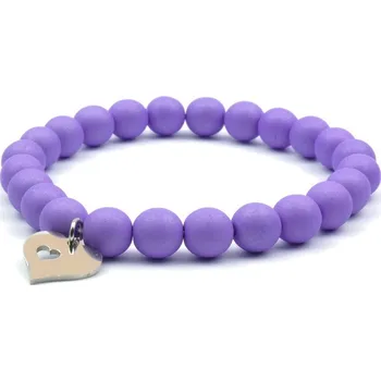 Náramek Moni dámský náramek skleněné korálky fialové se srdíčkem