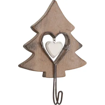Věšák Nástěnný dřevěný háček Stromek se srdíčkem - 10*4*13 cm