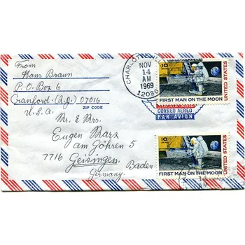 Poštovní známka Let. dopis z USA do Německa - 2* známka - První muž na měsíci