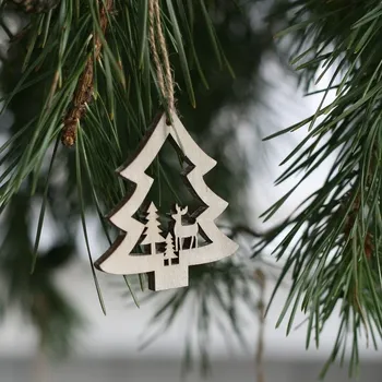 Vánoční ozdoba Dřevěná ozdoba na stromeček strom s lesem 6cm (sada 6ks)