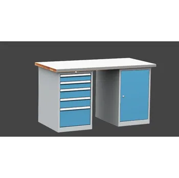 Průmyslová sponka dílenský stůl DPS 1623 s oplechovanou pracovní deskou, kontejner a skříňka + doprava zdarma
