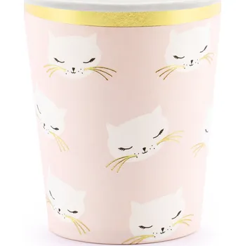Party nádobí Kelímky papírové světle růžové s kočičkami 200 ml, 6 ks