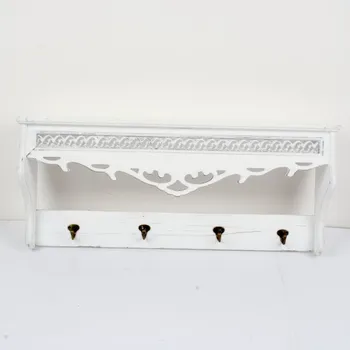 Věšák Nástěnný věšák dřevěný s policí bílý 76x18x32cm