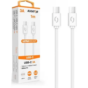 Datový kabel Datový kabel ALIGATOR POWER 3A, USB-C/USB-C, 1m, bílá