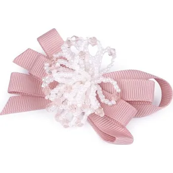 Brož Brož z broušených korálků, s mašlí - 1 pudrová