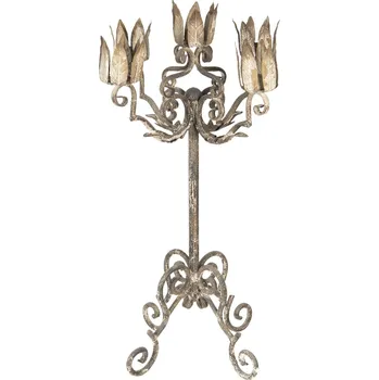 Svícen Šedo-béžový vintage kovový svícen s patinou Vie - Ø 29*64 cm