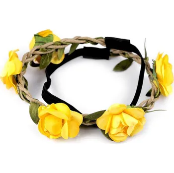 Čelenka Pružná čelenka do vlasů s růžemi - 1 žlutá