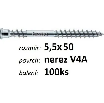 Vrut Terasový vrut TERRASSOTEC V4A 5,5x50 - balení 100ks (Niro-ocel austenitická, TX 25, 905555-100)