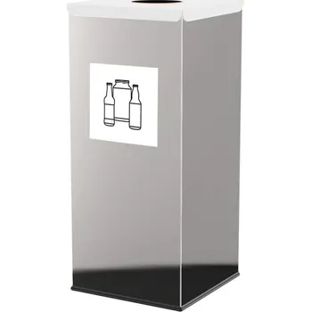 Odpadkový koš Koš EKO SQUARE na tříděný odpad, objem 60 l, nádoba nerezová, víko bílé (sklo čiré)