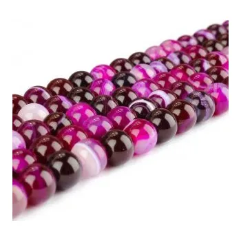 Materiál na výrobu šperku Přírodní pruhovaný achát fuchsiový korálek 8 mm