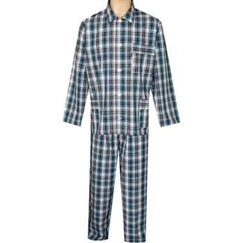 Pánské pyžamo Pánské Pyžamo Popelín FOLTÝN PI25 šedotyrkysová kostka Velikost: 3XL, Materiál: Košilovina-popelín