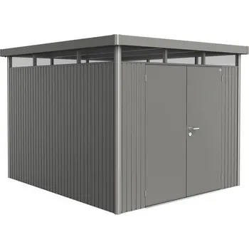 Zahradní domek Plechový zahradní domek Biohort HighLine H5 dvoukřídlé dveře 254 x 294 cm šedý křemen metalický