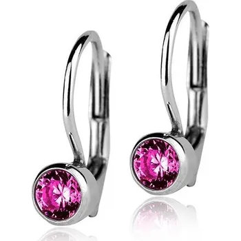 Náušnice Stříbrné náušnice s tmavě růžovými kamínky 4 mm