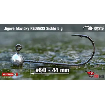 Rybářský háček Jigová hlavička REDBASS Sickle #6/0 - 44 mm - #6/0 - 5 g, 5 ks