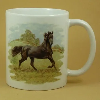 Hrnek černý kůň na pastvině