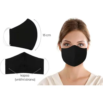 rouška Ústní rouška bavlněná na gumičku s vnitřní kapsou černá (délka oblouku 15cm) SKLADEM POSLEDNÍ 3KS