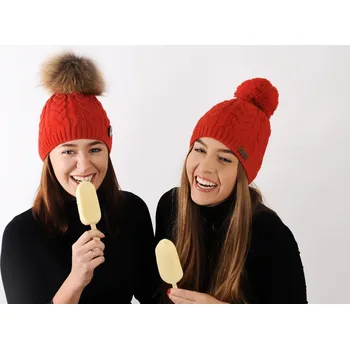 Čepice R-JET Červený dámský exkluzivní pletený set dvou čepic