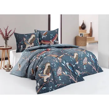 Povlečení Matějovský Sovy šedé modré 140 x 200, 70 x 90 cm zipový uzávěr