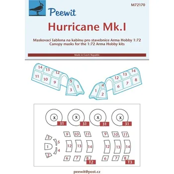 Plastikový model Peewit 1/72 Canopy mask Hurricane Mk.I (ARMA HOBBY)