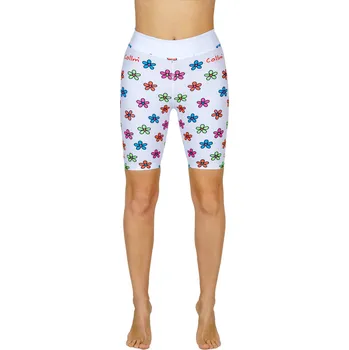 COLLM Krátké dámské běžecké/fitness legíny květiny bílé Velikost: XS/S