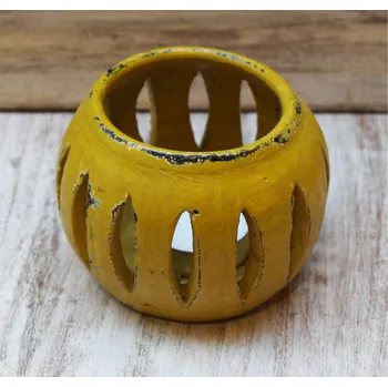 Svícen Stojánek - svícen na svíčky průměr 10cm žlutá patina