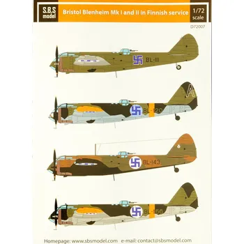 Plastikový model S.B.S model 1/72 Decal Br.Blenheim Mk.I/II in Finnish service