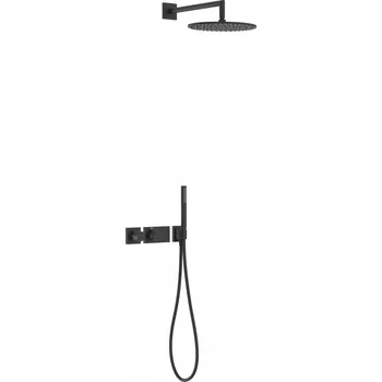 Sprchový set Tres BLOCK SYSTEM Termostatický podomítkový sprchový set s uzávěrem a regulací průtoku (2-cestný), černý, 20735201NM