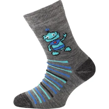 Sportovní oblečení Lasting Dětské SLABÉ merino ponožky s potiskem - ŠEDÉ velikosti ponožek LASTING: XXS (24-28)