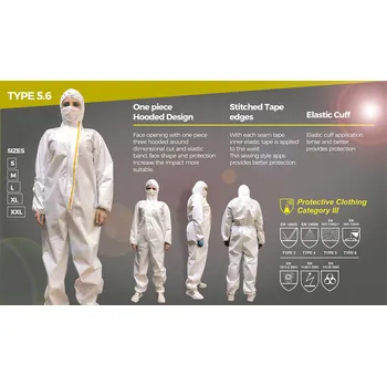 Jednorázový oděv Jednorázový oblek, kombinéza, ES 6124 kat. III typ 5,6 bílý, vel L