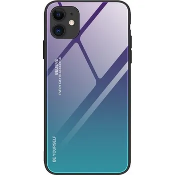Pouzdro na mobilní telefon Kryt se skleněnou zadní stranou pro iPhone 12 / 12 Pro - fialovo-azurový