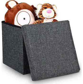 Úložný box Čalouněný skládací taburet s úložným prostorem 38 x 38 x 38 cm | šedý