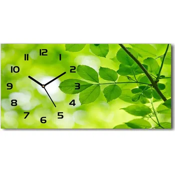 Hodiny Skleněné hodiny na stěnu tiché Zelené listí