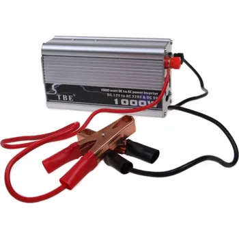 Měnič napětí MĚNIČ NAPĚTÍ TBE 1000W (Měnič 12/220V Výkon 1000W USB port Ochrana přepěťová, slabá baterie, tepelná, přetížení, zkrat. Součástí balení jsou kabely pro připojení baterie (délka cca 60cm) )