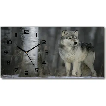 Hodiny Moderní skleněné hodiny na stěnu Šedý vlk