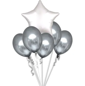 Balónek Balónky chromové stříbrné a bílá hvězda set balonky.cz b81020