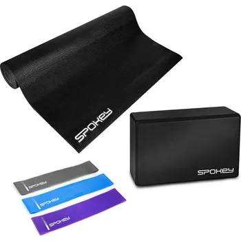 podložka na cvičení Spokey Mantra podložka + blok + odporové gumy