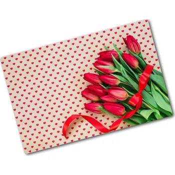 Kuchyňské prkénko Deska na krájení skleněná Tulipány srdce