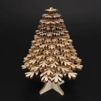 Vánoční dekorace AMADEA Dřevěná dekorace 3D strom přírodní 11 cm