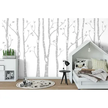 Tapeta TAPETA NA ZEĎ BŘÍZY ŠEDÉ NA BÍLÉ